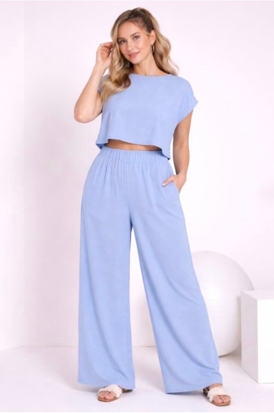 Light Blue Two-Piece Look Wide Leg Jumpsuit Size Small NWOT